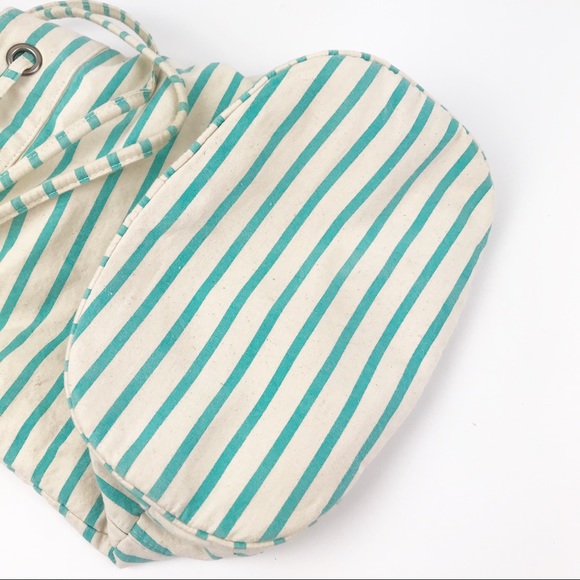 ROXY Boho Drawstring Bag Purse Aqua Striped - Picture 9 of 10